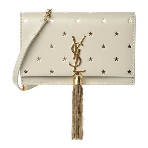 SAINT LAURENT Calfskin Star Print Card Case White